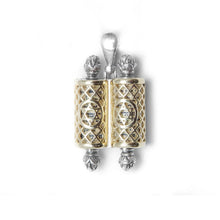 Load image into Gallery viewer, 14K and Sterling Filigree Torah Scroll Mezuzah