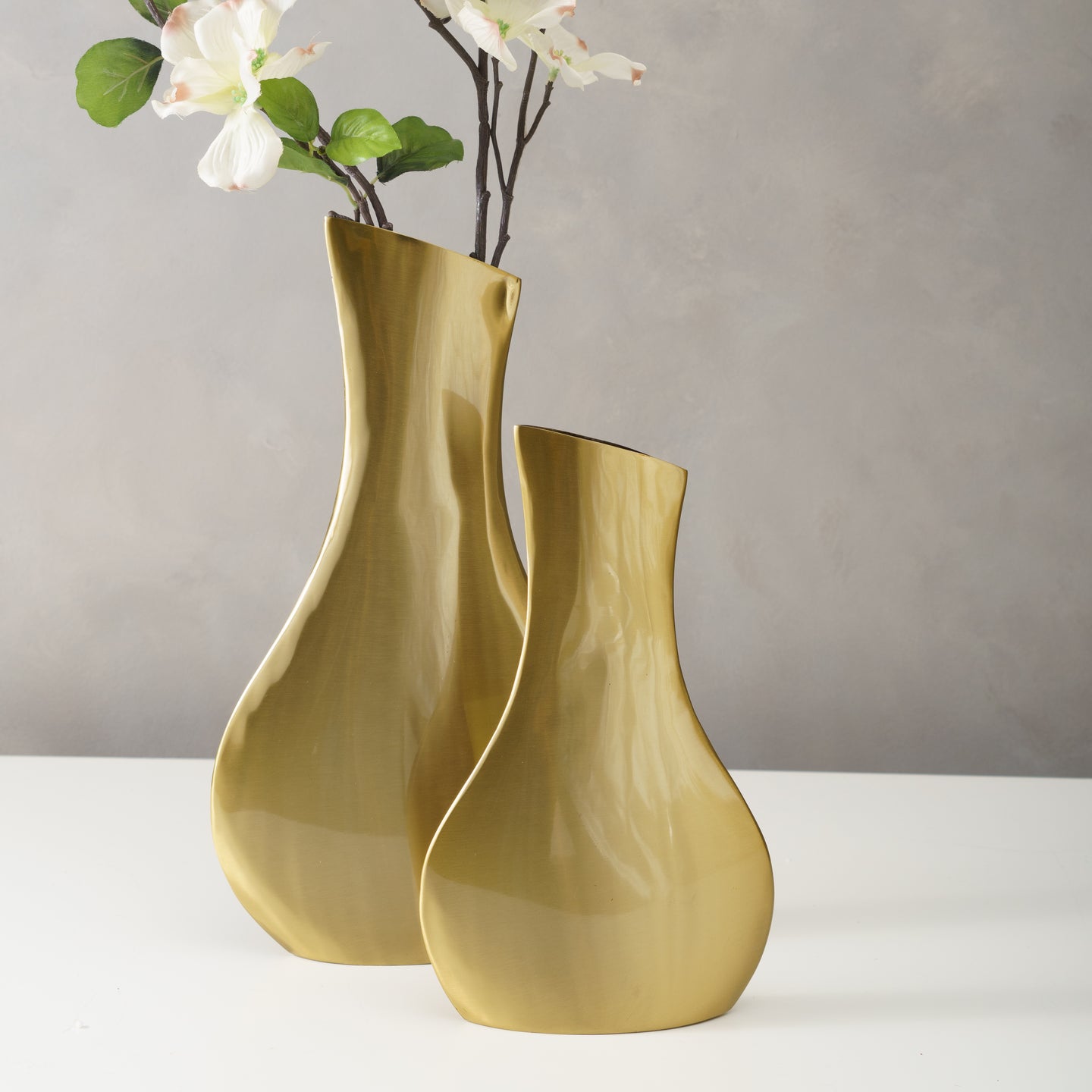 Set of 2 Brushed Brass Vases