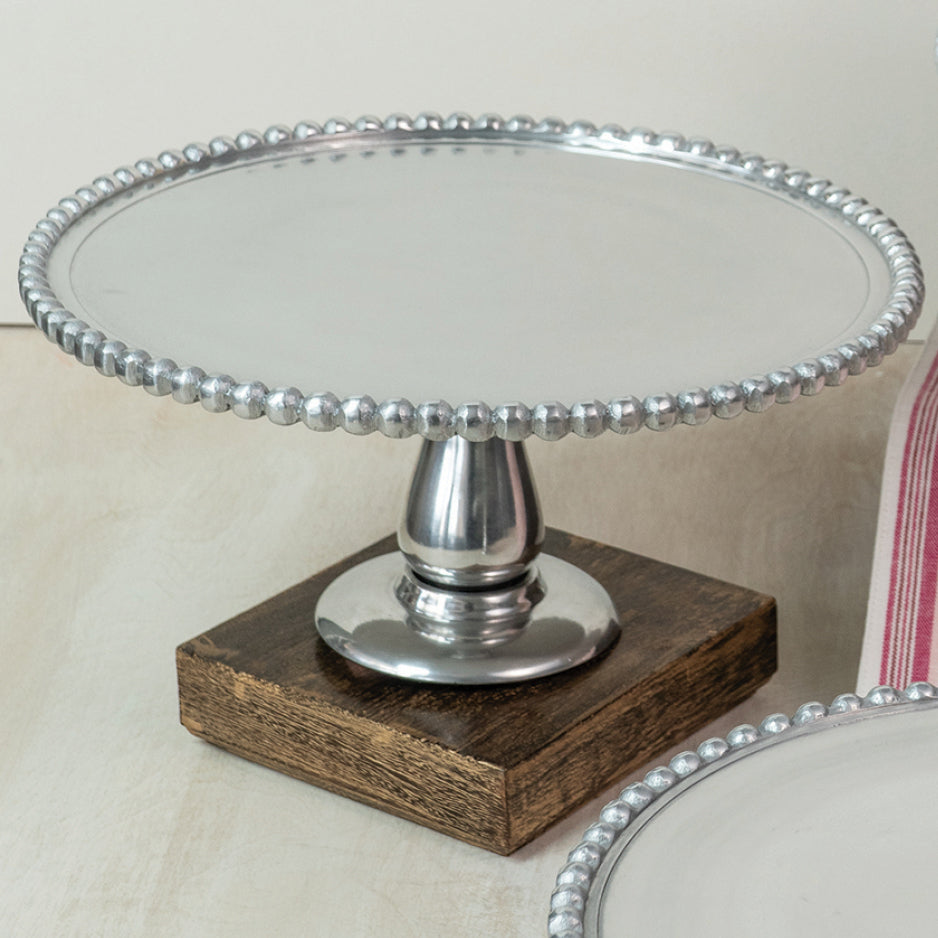 Beaded Cast Aluminum Cake Stand