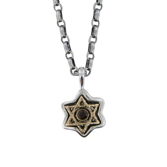 Michael Bromberg Sterling Silver and 14K Jewish Star Pendant