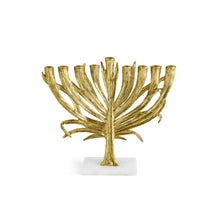 Load image into Gallery viewer, Michael Aram Small Antique Goldtone or Nickelplate Palm Menorah
