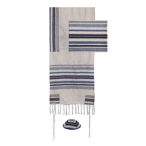 Hand-woven Blue Striped Tallit Set