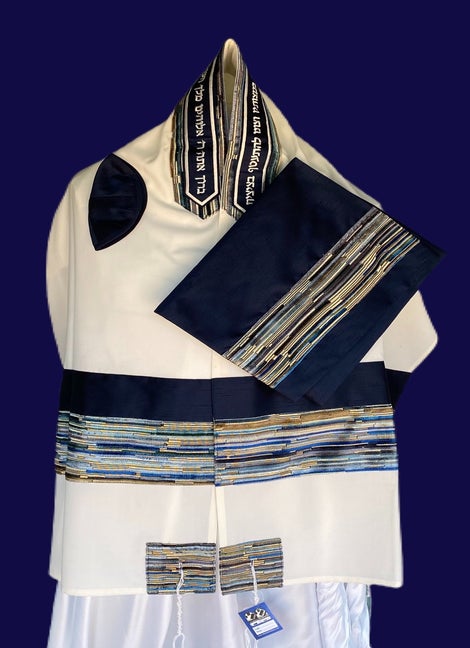 Navy and Velour Ribbon Tallit set