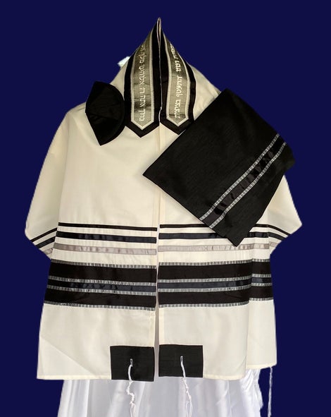 Black and Silver Ribbon Tallit set