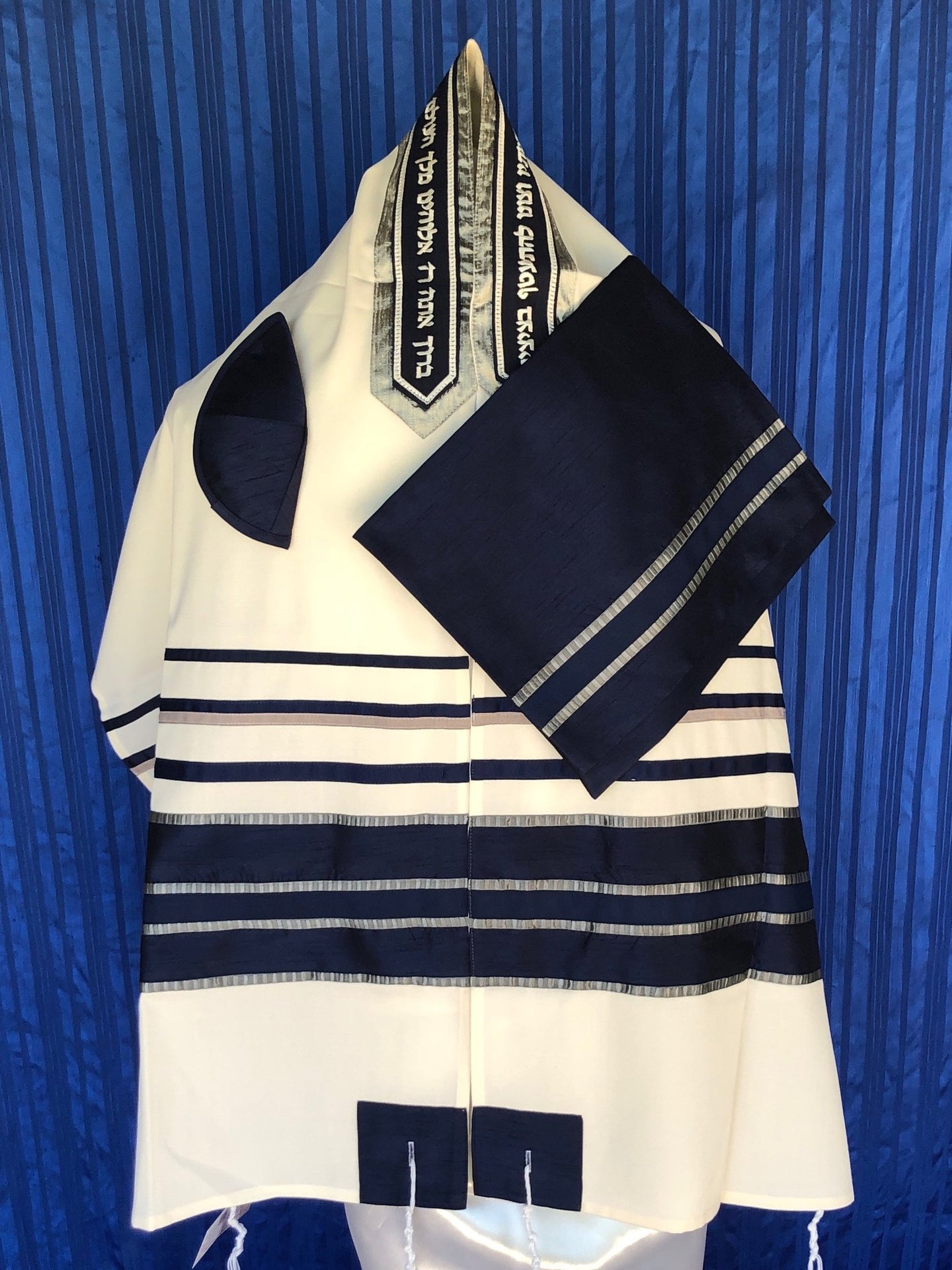 Navy And Gray 'keys' Tallit Set