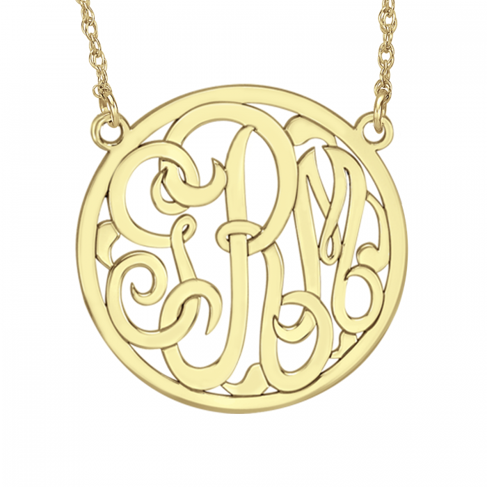 25mm Classic Bordered 14k Monogram Necklace