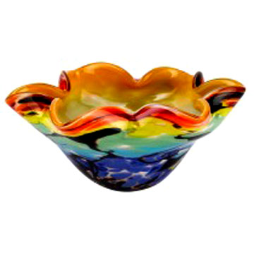 Multi-color blown glass fluted bowl