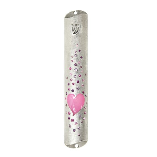 Pink Heart Love Mezuzah with Swarovski Crystals
